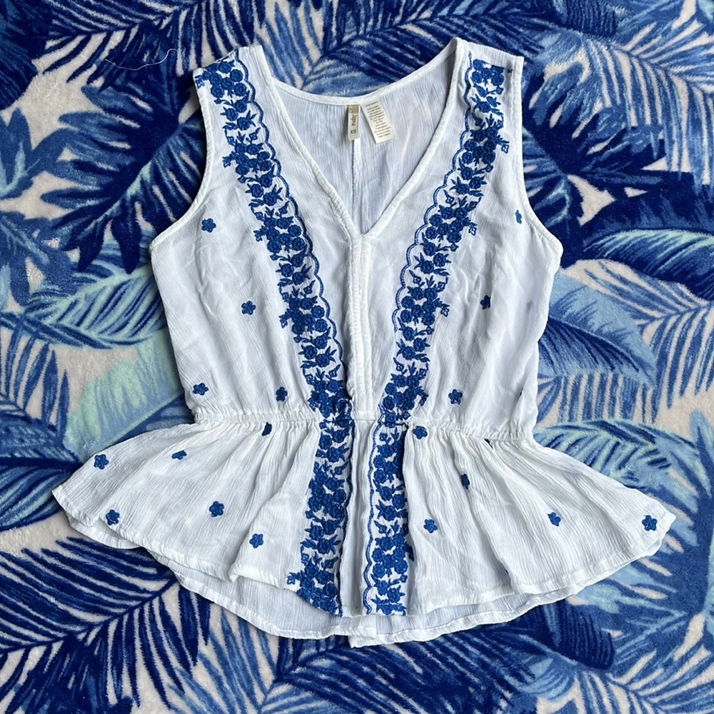 White & blue top